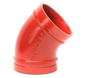 Red 45 degree grooved elbow for fire piping direction change