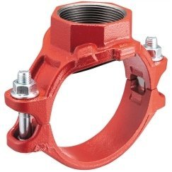 Red grooved mechanical tee with threaded branch outlet