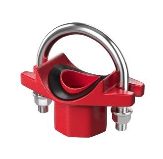Red grooved sprinkler saddle with threaded outlet
